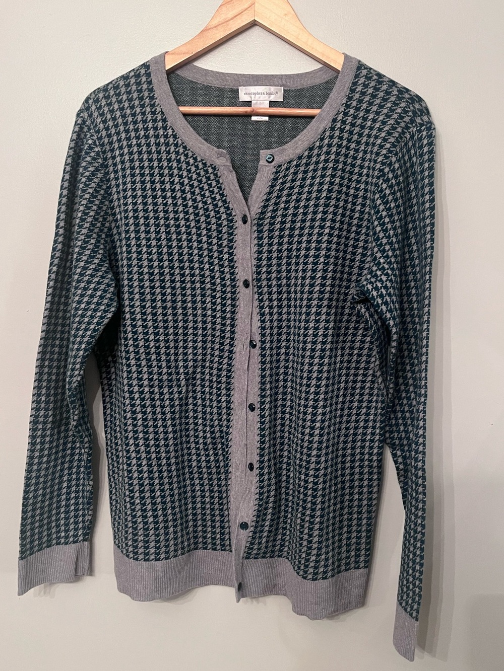 Christopher Banks 100% Cotton Green and Gray Women's Button-Up Sweater